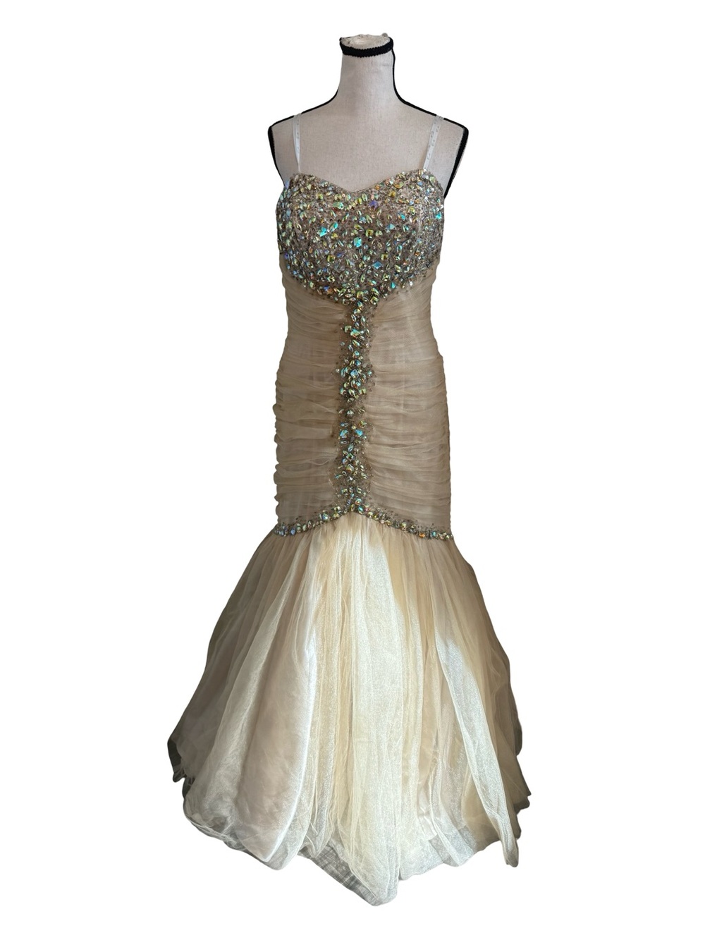 Camille La Vie Strapless Beaded Mermaid Prom Dress Rhinestone Evening Gown Sz 12